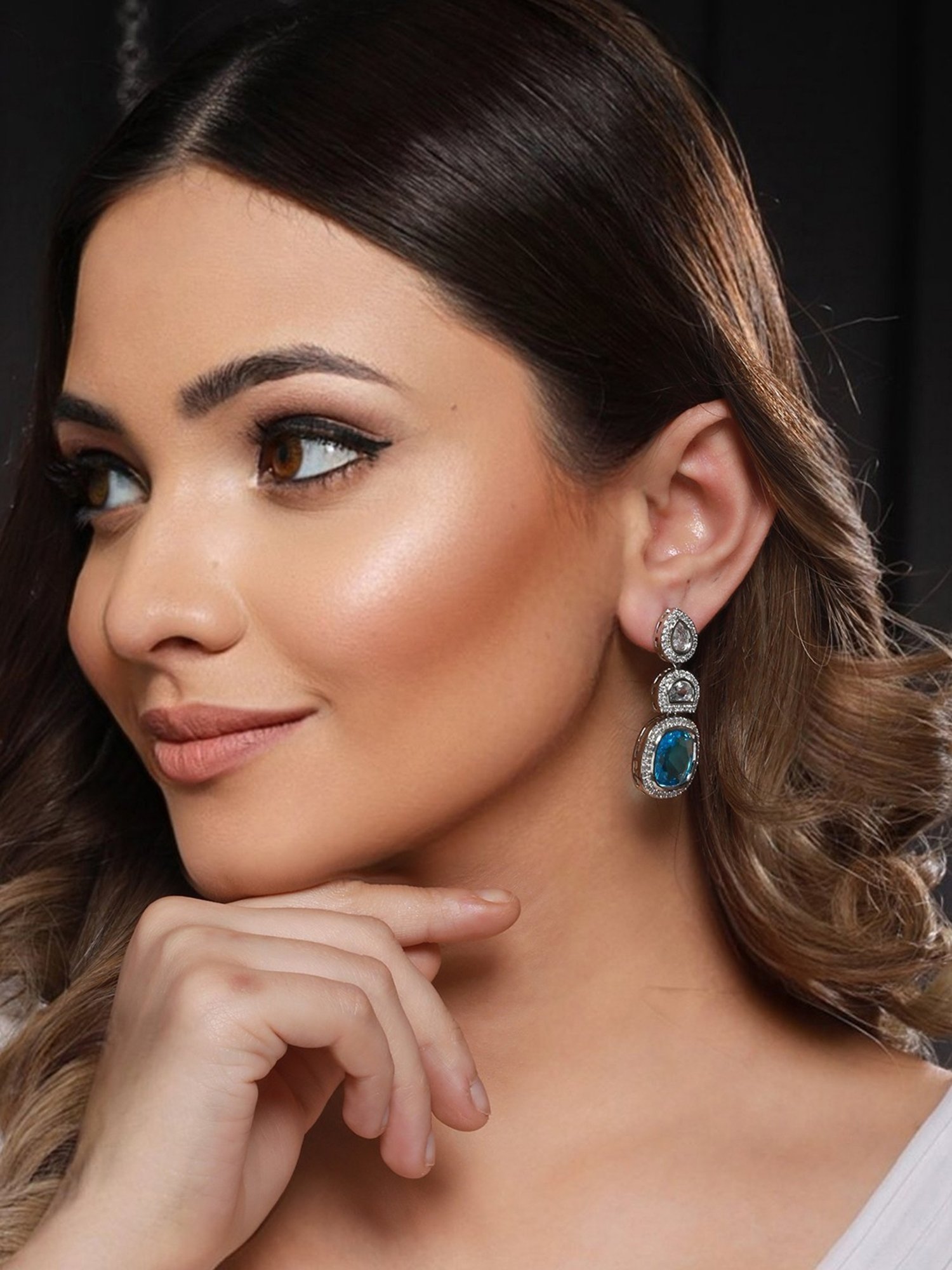 Saraf RS Jewellery Silver Blue CZ Statement Drop earrings