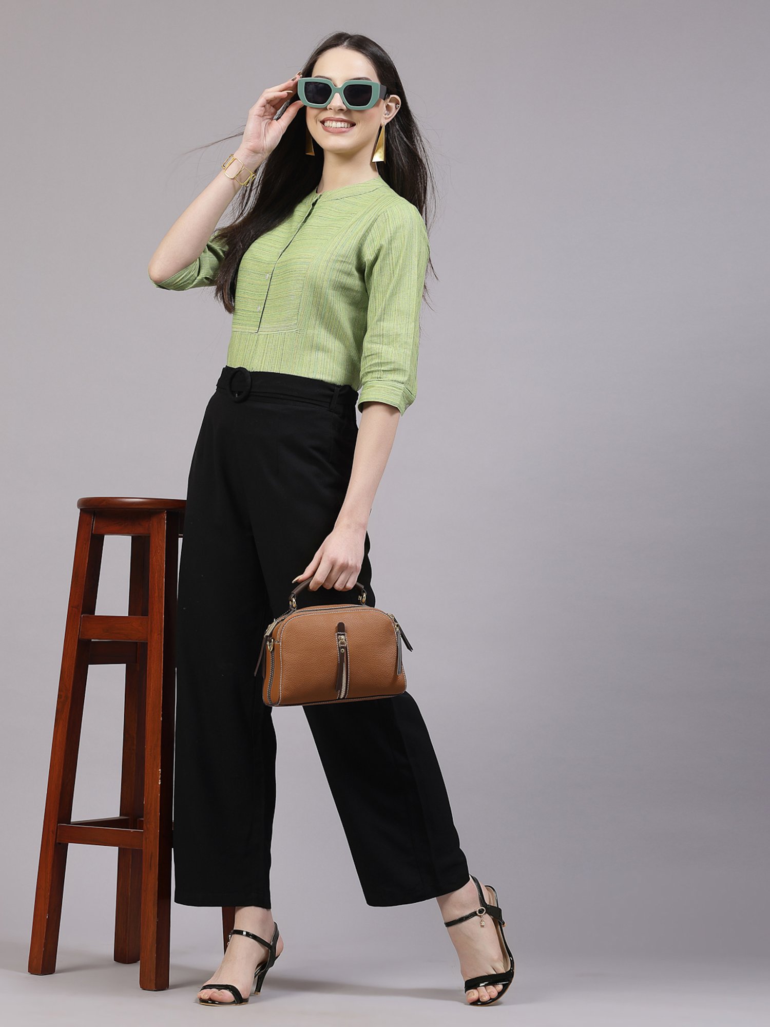 Style Quotient Green Cotton Textured Top