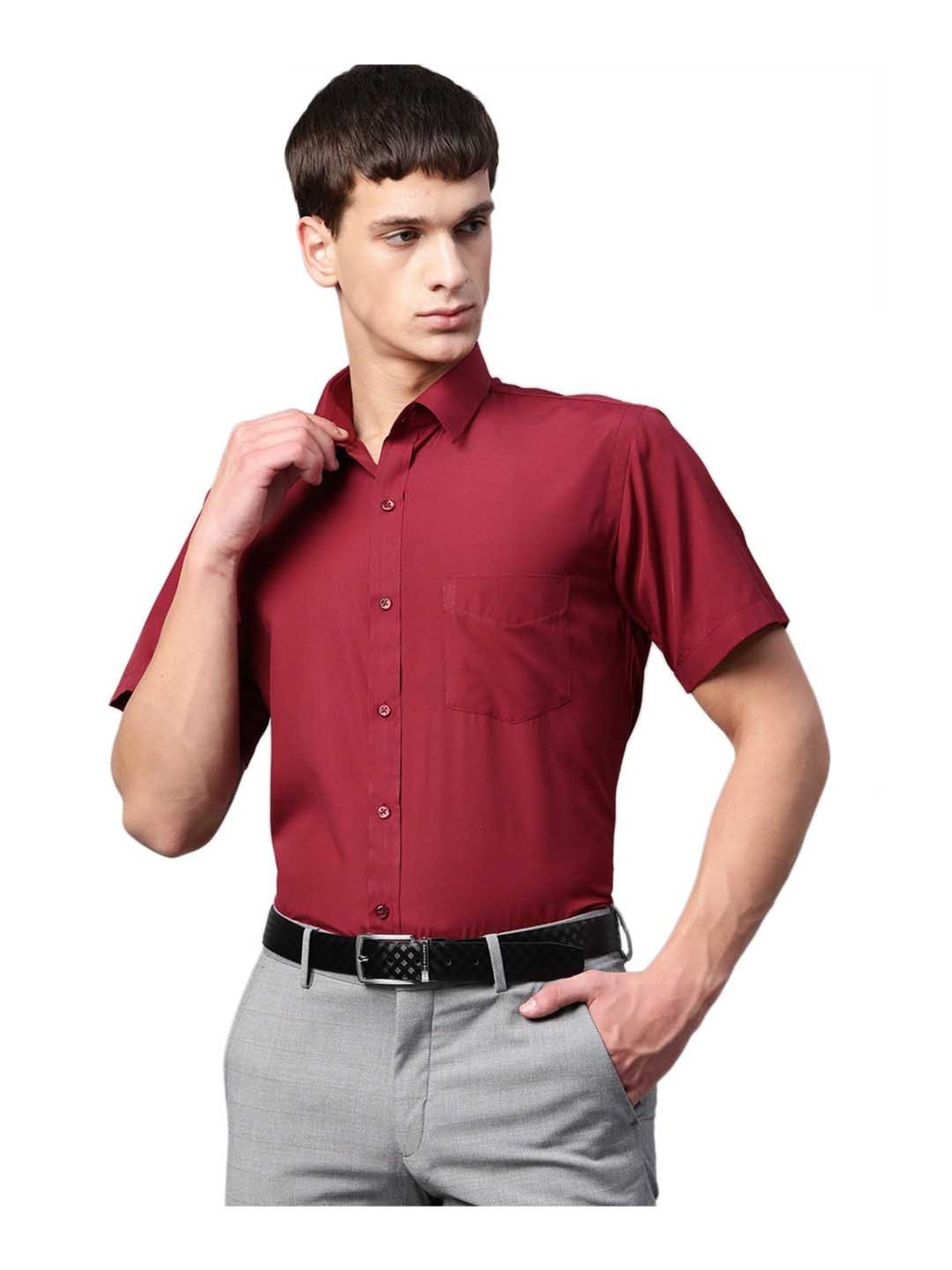 English Navy Maroon Short Sleeves Shirt