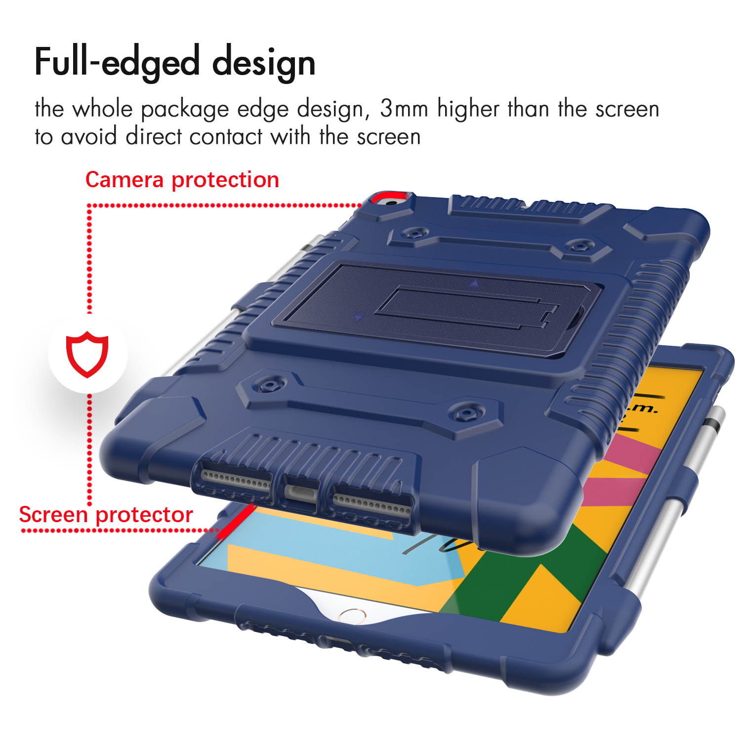 DONWELL For Apple iPad Case 10.2 inch 2020/2019 , iPad 7th/8th Gen, Flexible, Shockproof,Hybrid Soft Silicone Kickstand Case Protective Tablet Case Cover With Pencil Holder