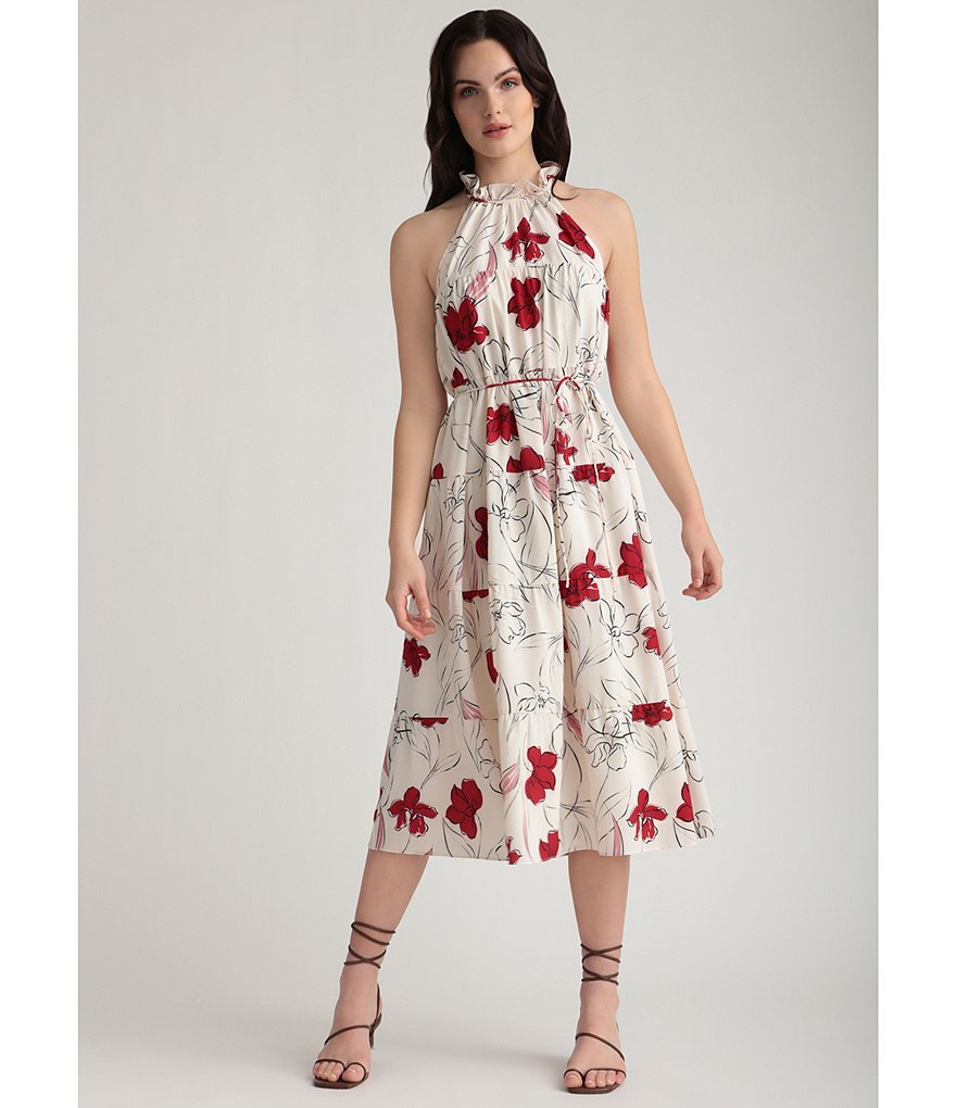 Maggy London Halter Floral Tie Waist Midi Dress