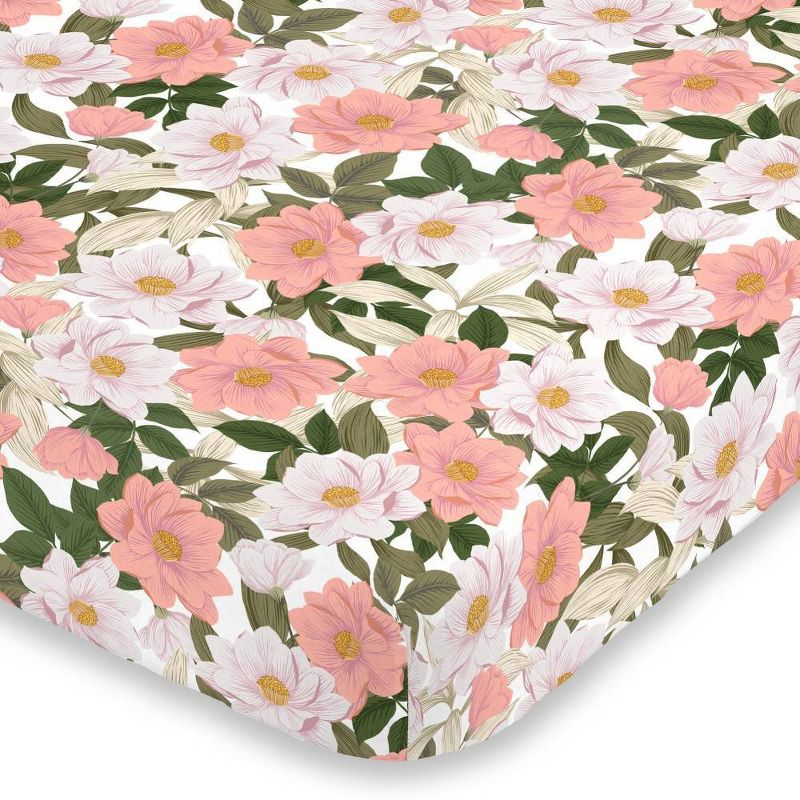 NoJo Pink & White Floral Mini Crib Sheet