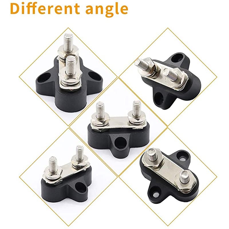 Bus Bar Terminal Block, Power Stud Battery Junction 1/4" Power Distribution for Truck RV Boat, Heavy Duty Stainless Steel (Red & Black Set)