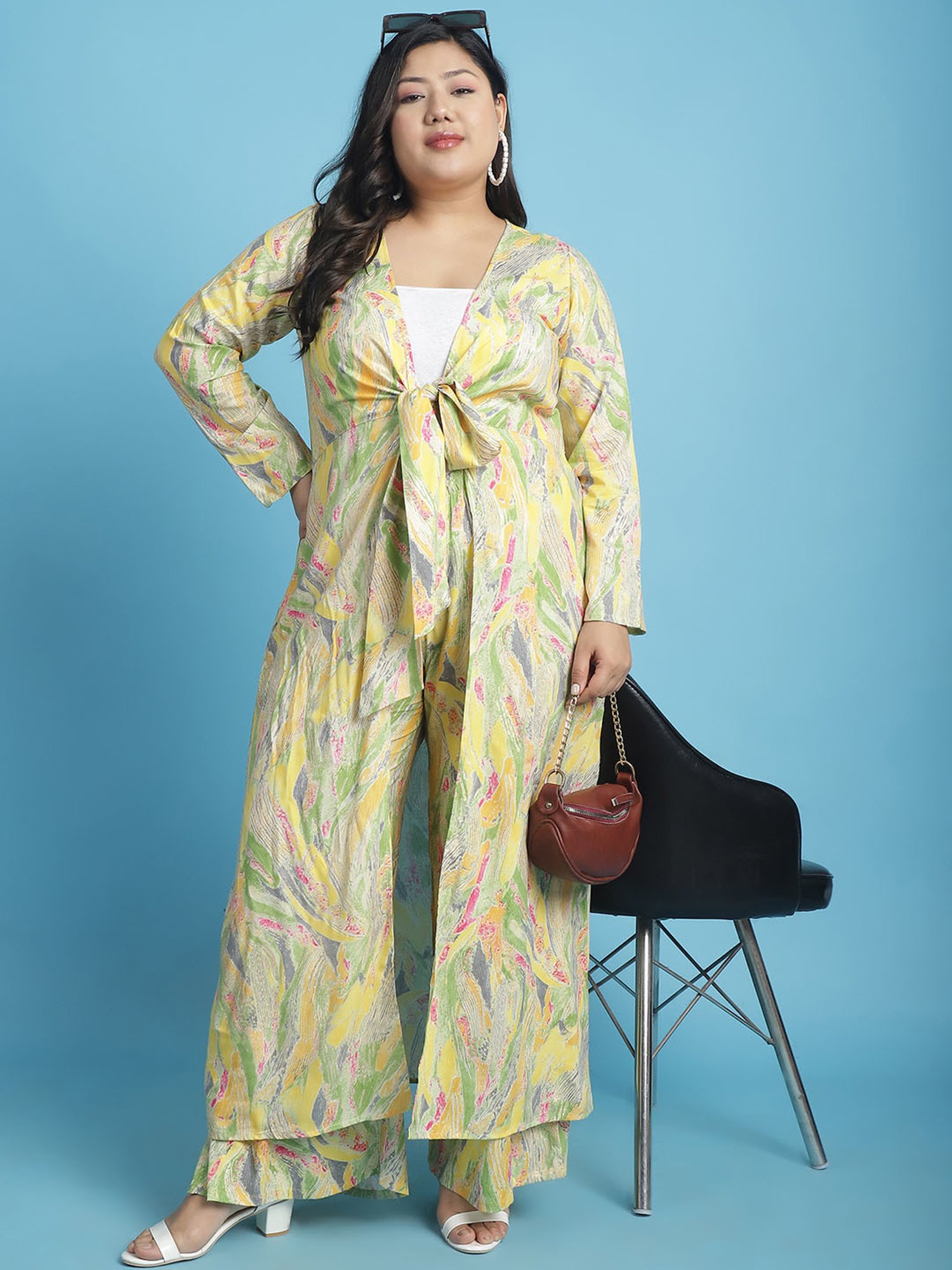 theRebelinme Yellow Printed Long Shrug