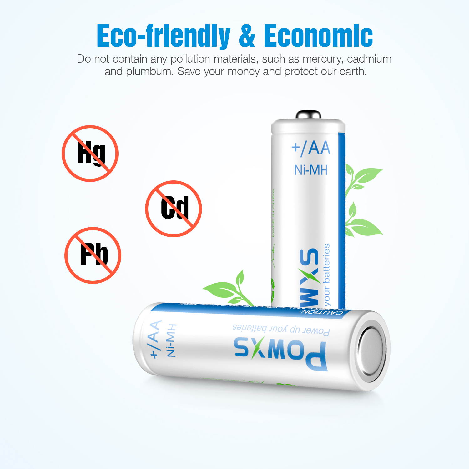 POWXS 4 Pack Rechargeable AA Batteries 2000mAh 1.2V Stardard Double AA Size for Cameras Flashlight Toys