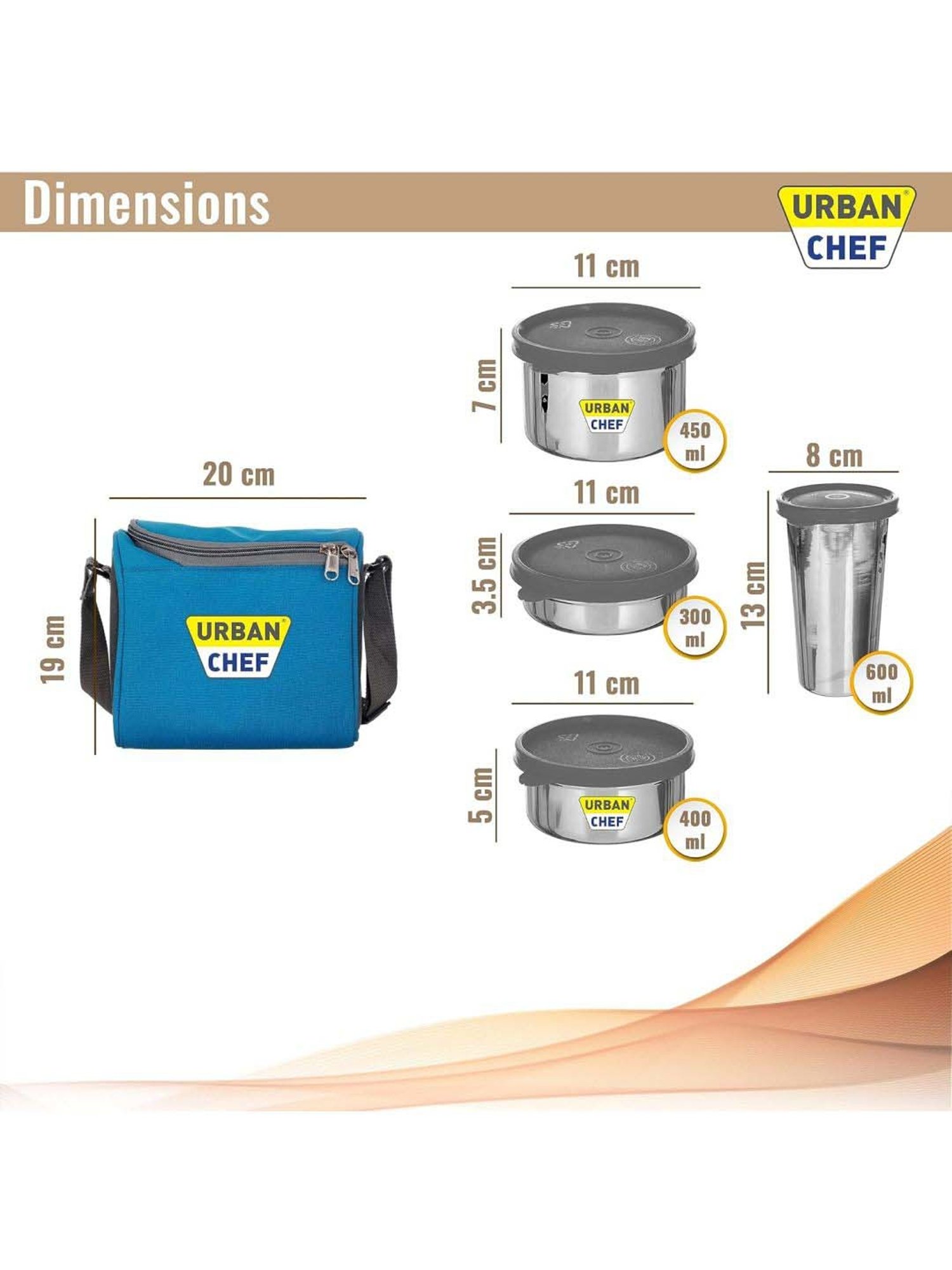 Urban Chef Grey Stainless Steel Complete Full Meal & Easy To Carry Lunch Box - Set of 3