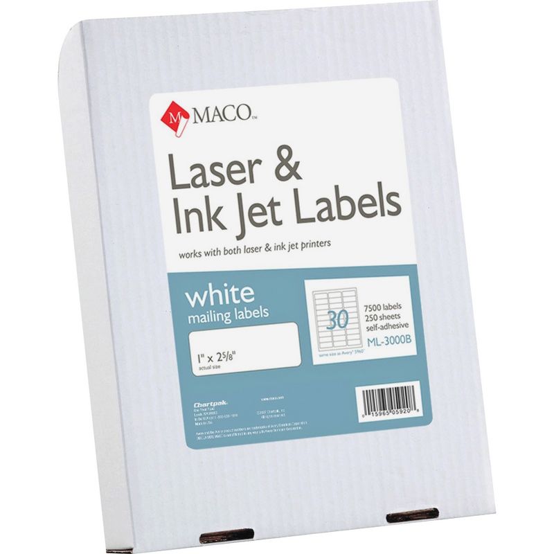 Chartpak Address Labels 1"x2-5/8" 7500/BX White ML3000B