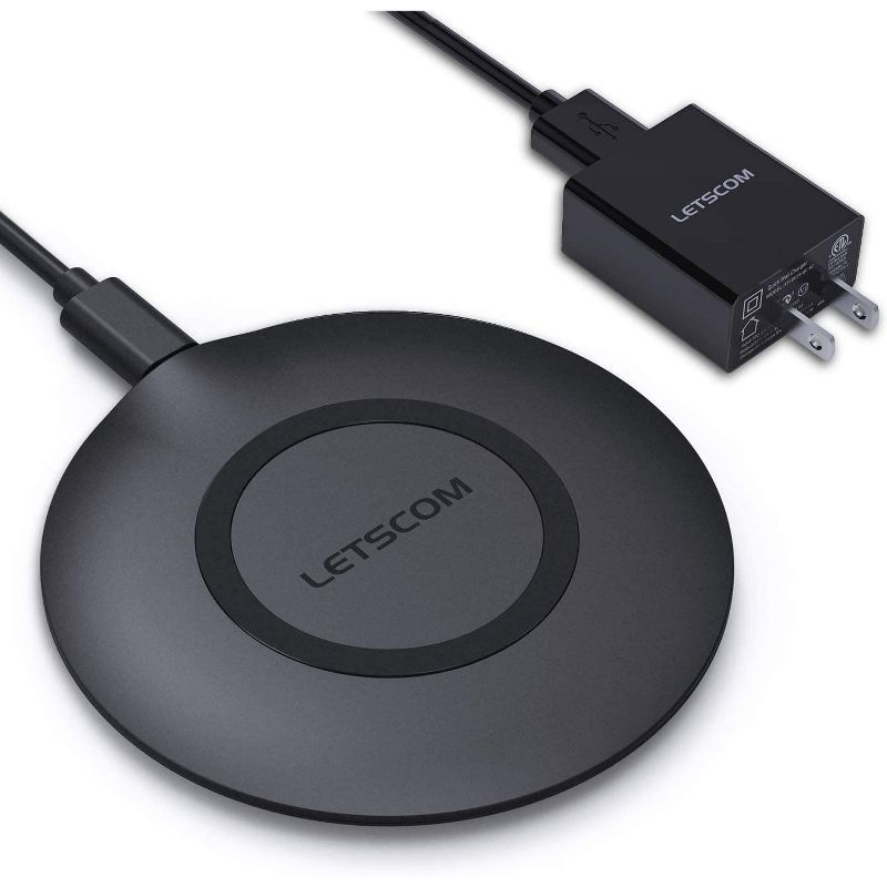 Letscom Wireless Charger, Qi-Certified 15W Fast Wireless Charging Pad with QC3.0 AC Adapter, Compatible with iPhone, Samsung, LG, Airpods & More - Super P+QC3.0AC