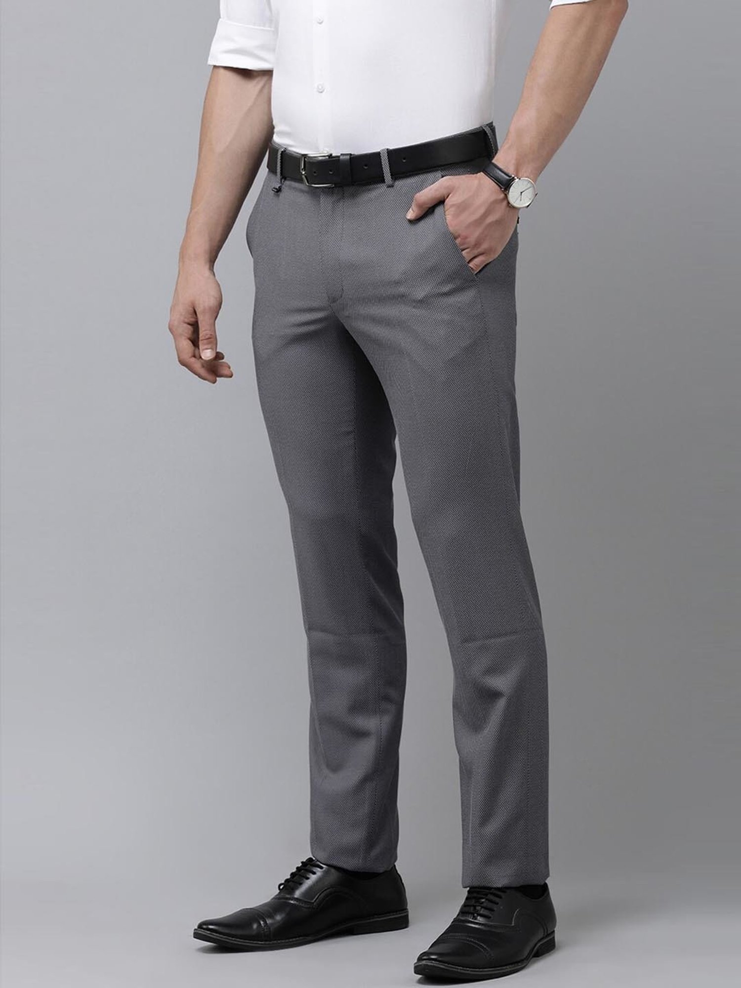 Van Heusen Grey Slim Fit Self Pattern Trousers