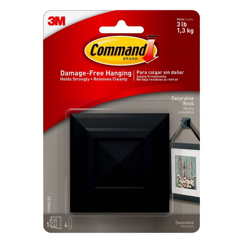 Command Decorative Knob Square/Medium Black