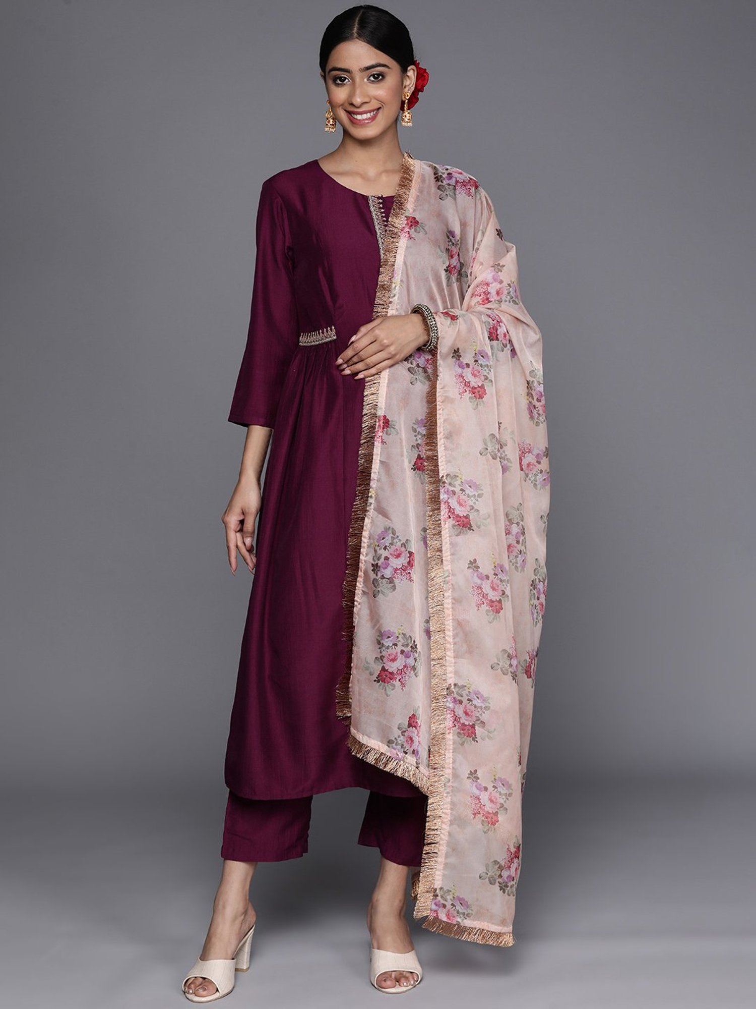 Varanga Purple Embroidered Kurta Pant Set With Dupatta