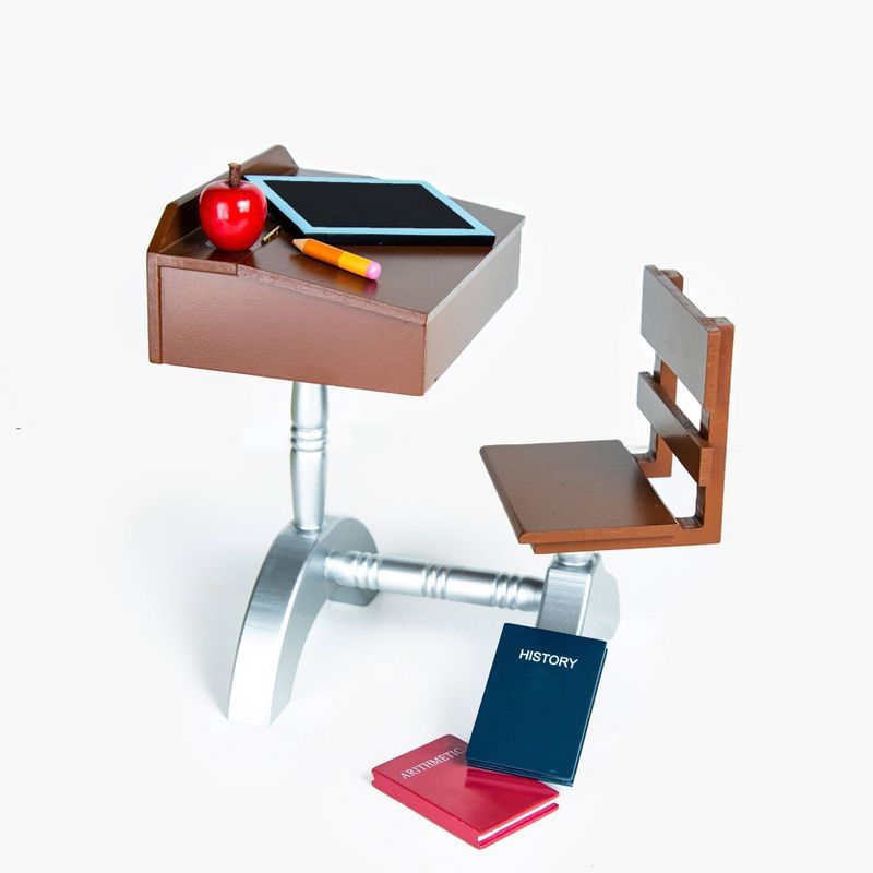 The Queen's Treasures 18 Inch Doll Furniture, 1930's Wooden Desk & 6pc School Accessory Set