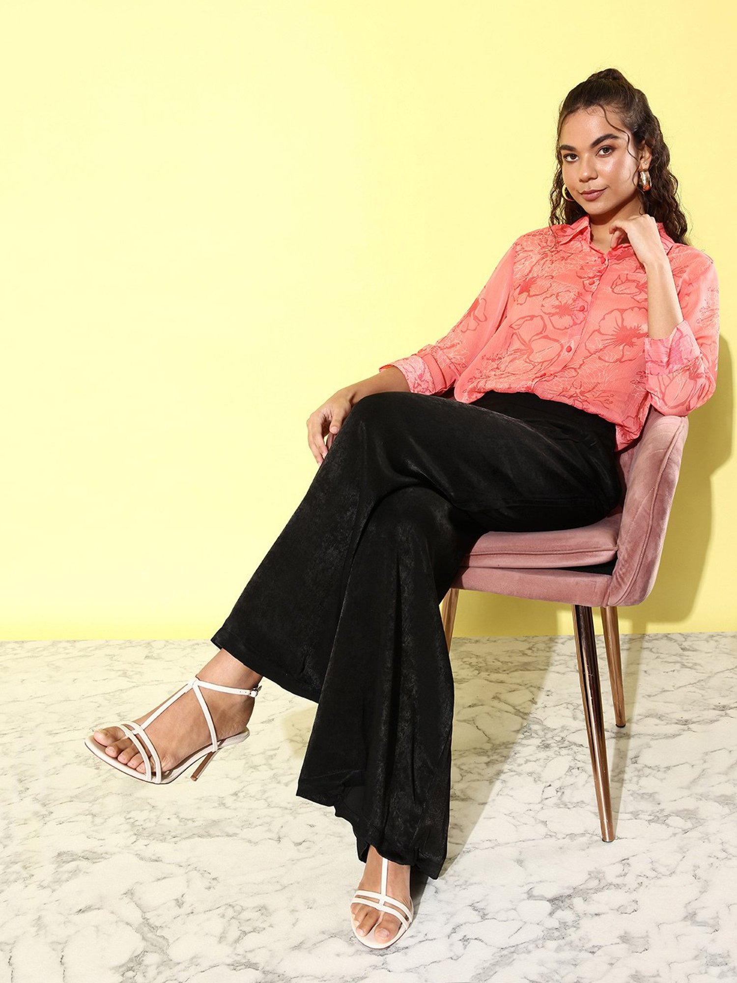 Anvi Be Yourself Peach Printed Long Shirt