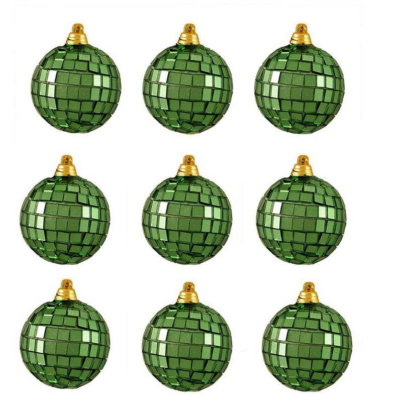 Christmas Central 9ct Green Mirrored Glass Disco Ball Christmas Ornaments 2.5" (60mm)