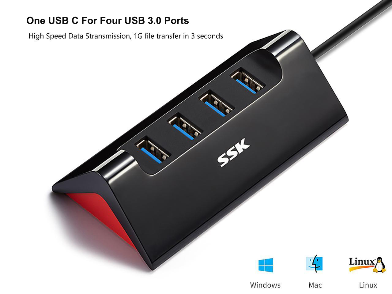 SSK 4 Port USB Hub,High Speed USB 3.0 Hub,Premium Laptop Docking Station Plug and Play Hot Swapping Support, Compatible with iMac,Macbook,thinkpad,Windows Desktop PC and other Laptop Computer