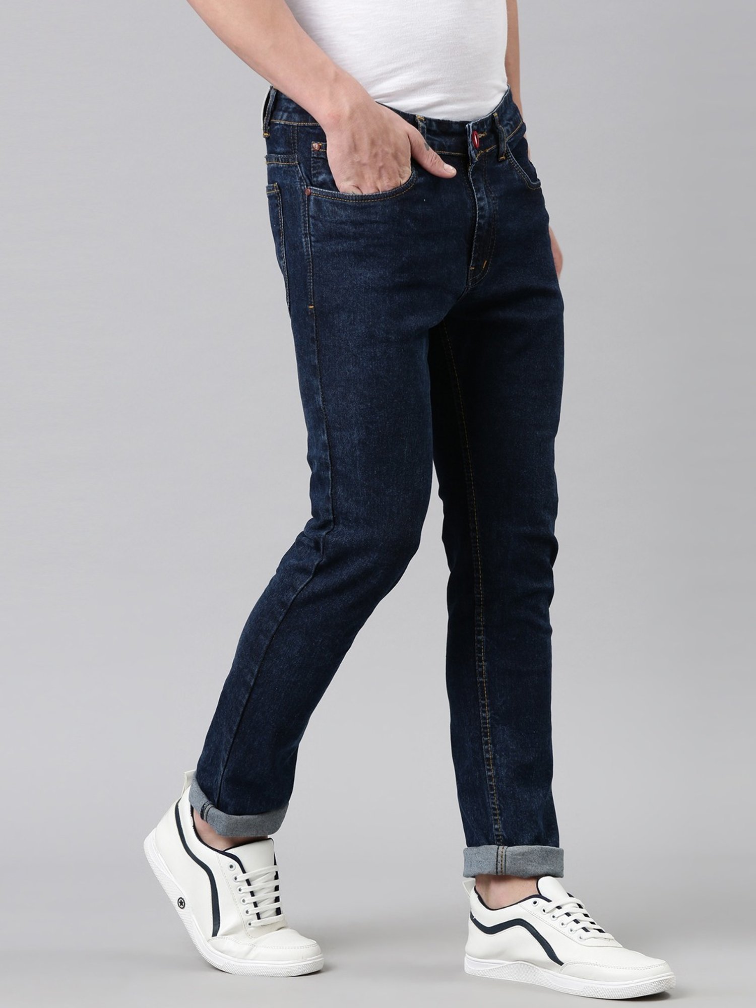 CINOCCI Blue Cotton Slim Fit Jeans