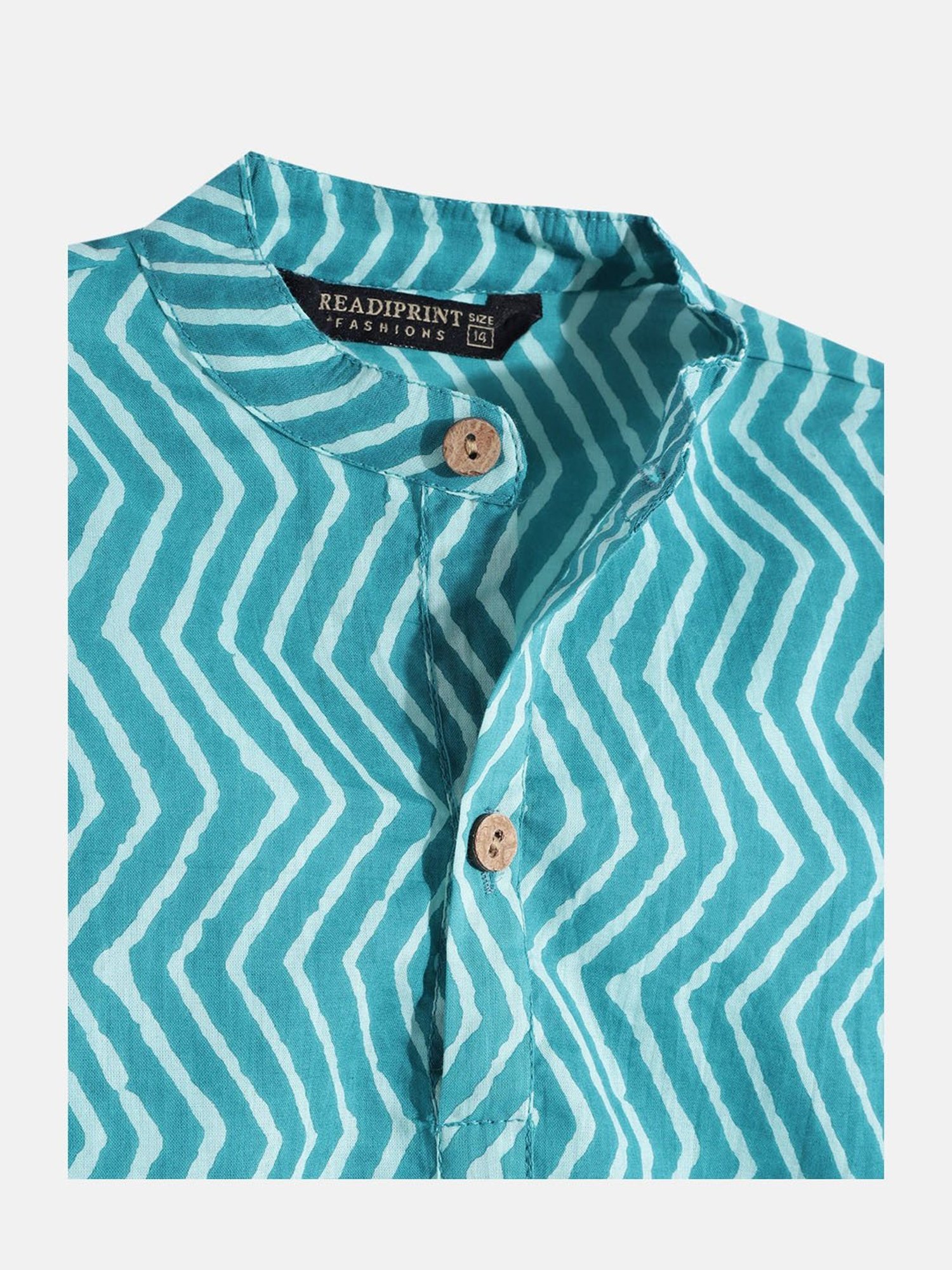 READIPRINT FASHIONS Kids Turquoise & White Printed Full Sleeves Kurta, Nehru Jacket with Pyjamas