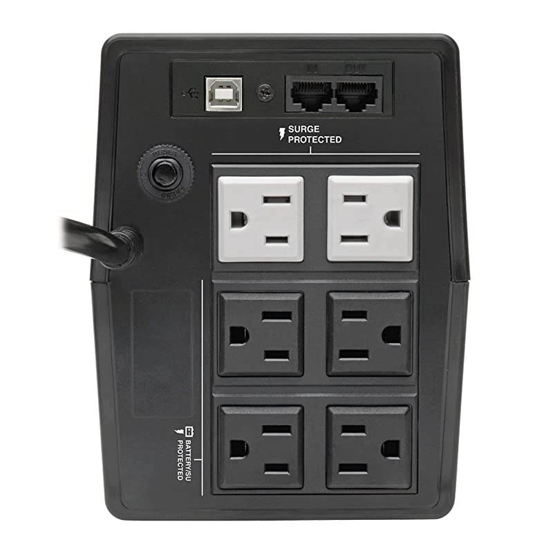 700VA UPS Battery Backup Surge Protector Line Interactive UPS Avr 6 NEMA 515R Outlets NEMA 515P Plug 120V UPS USB Tower OMNI700LCDT Black