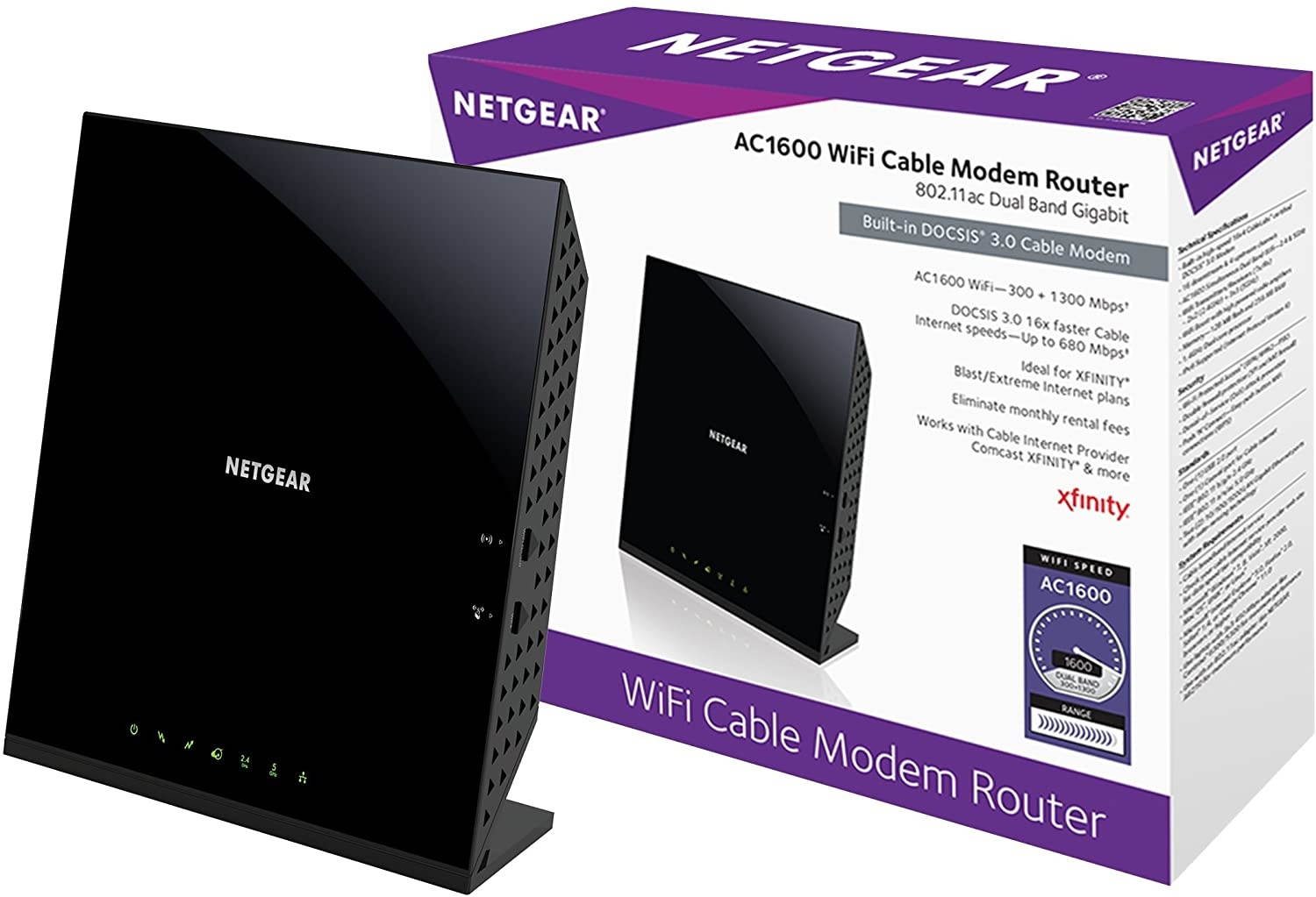 Netgear C6250-100NAS AC1600 (16x4) WiFi Cable Modem Router Combo (C6250) DOCSIS 3.0 Certified for Xfinity Comcast Time Warner Cable Cox More (Renewed)