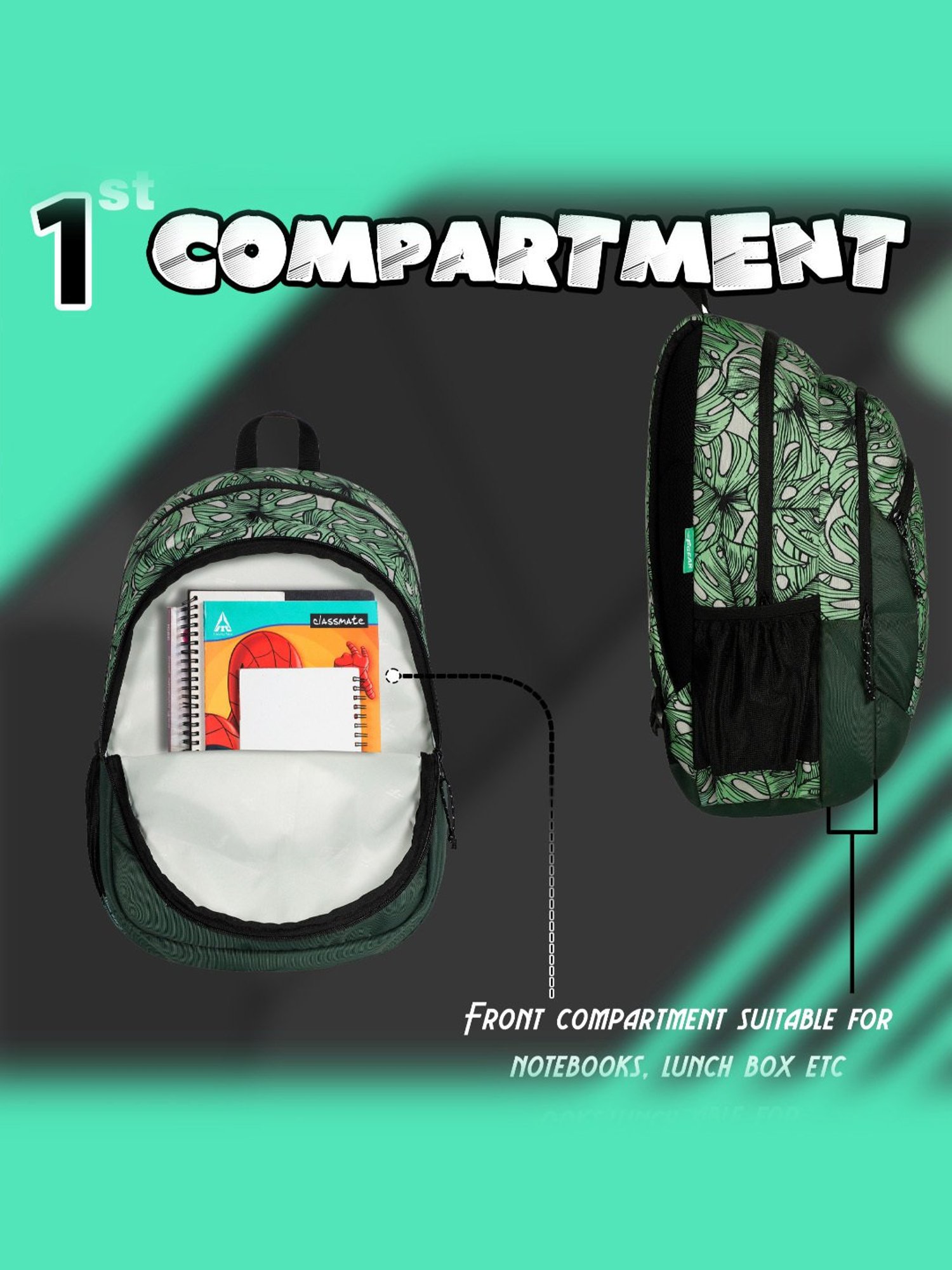 F Gear Nico Palm Green Black Printed Small Backpack