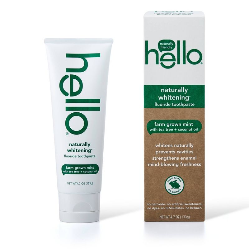 hello Naturally Whitening Fluoride Toothpaste with Farm Fresh Mint SLS Free + Vegan - 4.7oz/4pk
