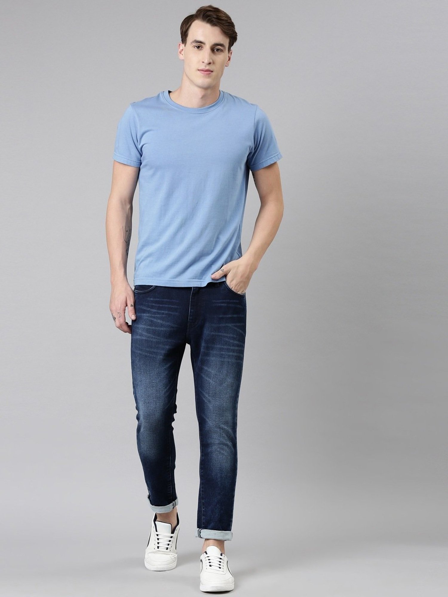 CINOCCI Blue Cotton Slim Fit Jeans