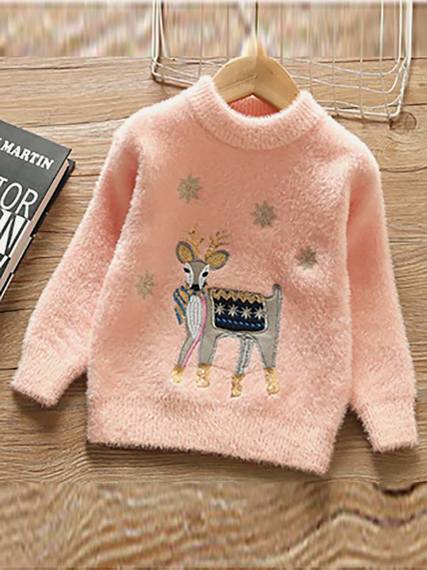 Little Surprise Box Kids Pink Embroidered Full Sleeves Sweater