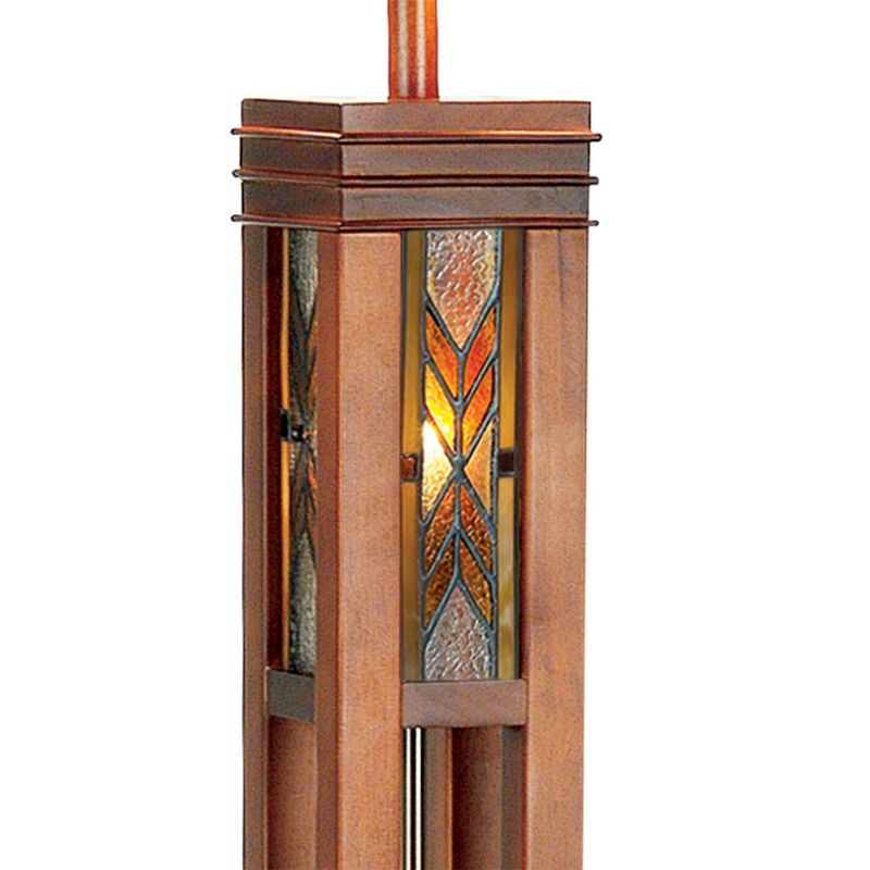 Robert Louis Tiffany Mission Floor Lamp with Nightlight Walnut Wood Column Stained Glass Shade for Living Room Reading Bedroom