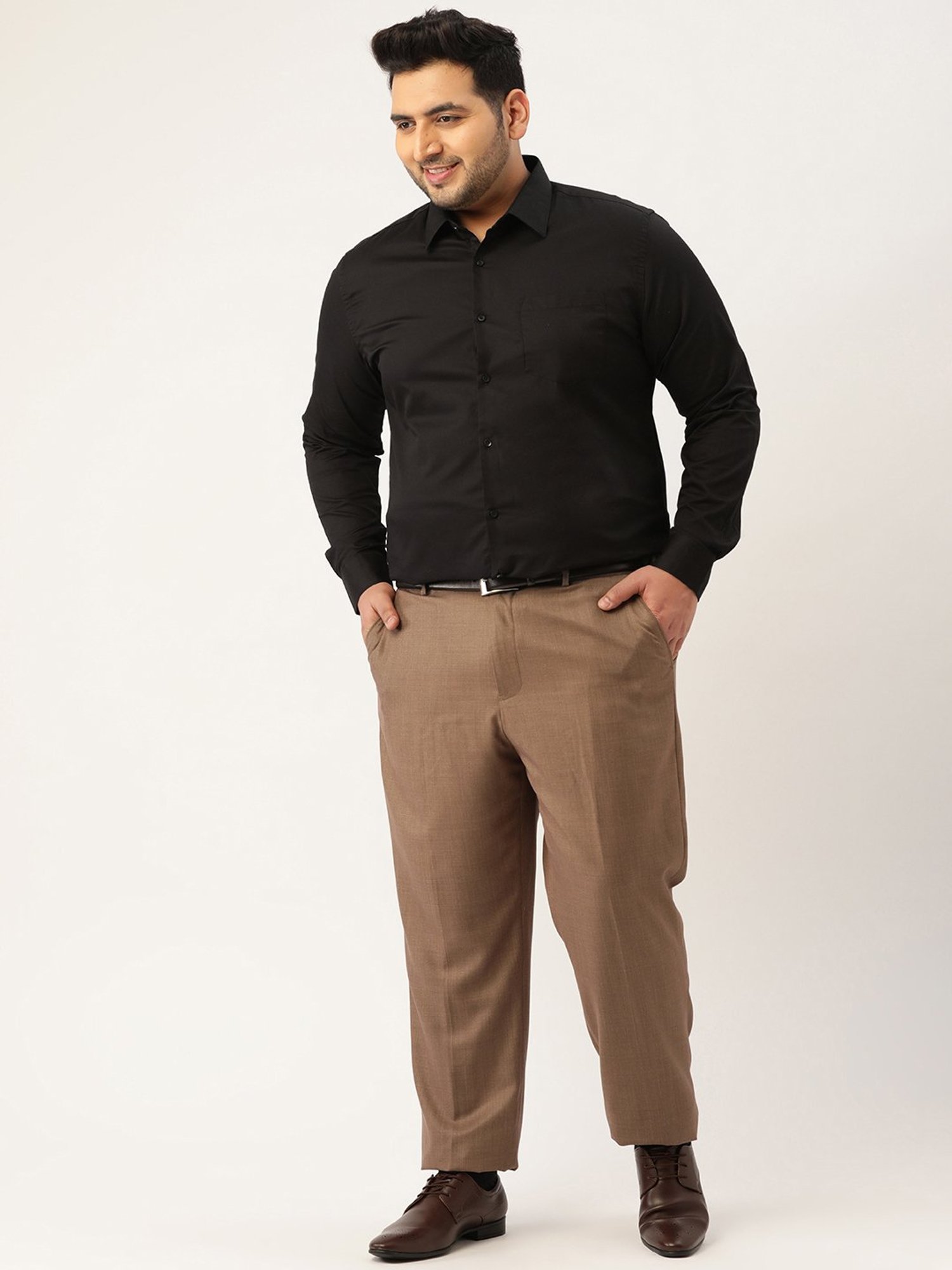 IVOC Plus Black Regular Fit Plus Size Cotton Shirt