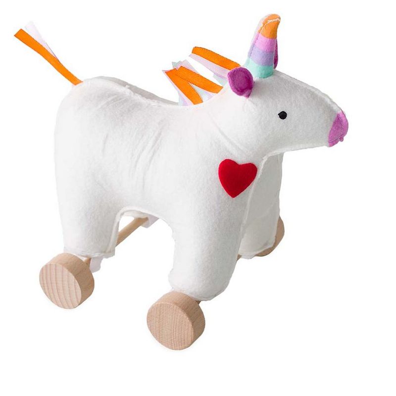 Magic Cabin - Unicorn Roller Toy for Kids with Wooden Wheels & Felt Body