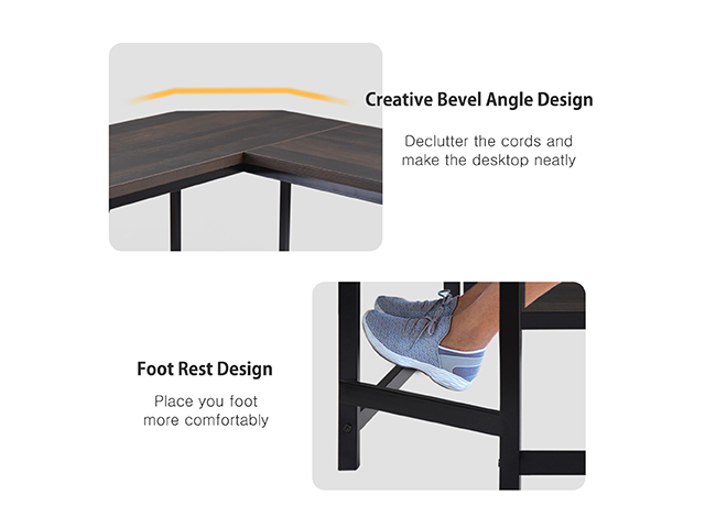 L-Shaped Computer Desk, Corner Desk, 59.1"L x 19.7"W x 30.7"H Writing Study Workstation with Shelves for Home Office, Gaming Table, Space-Saving, Easy to Assemble, Industrial, Brown,GT77