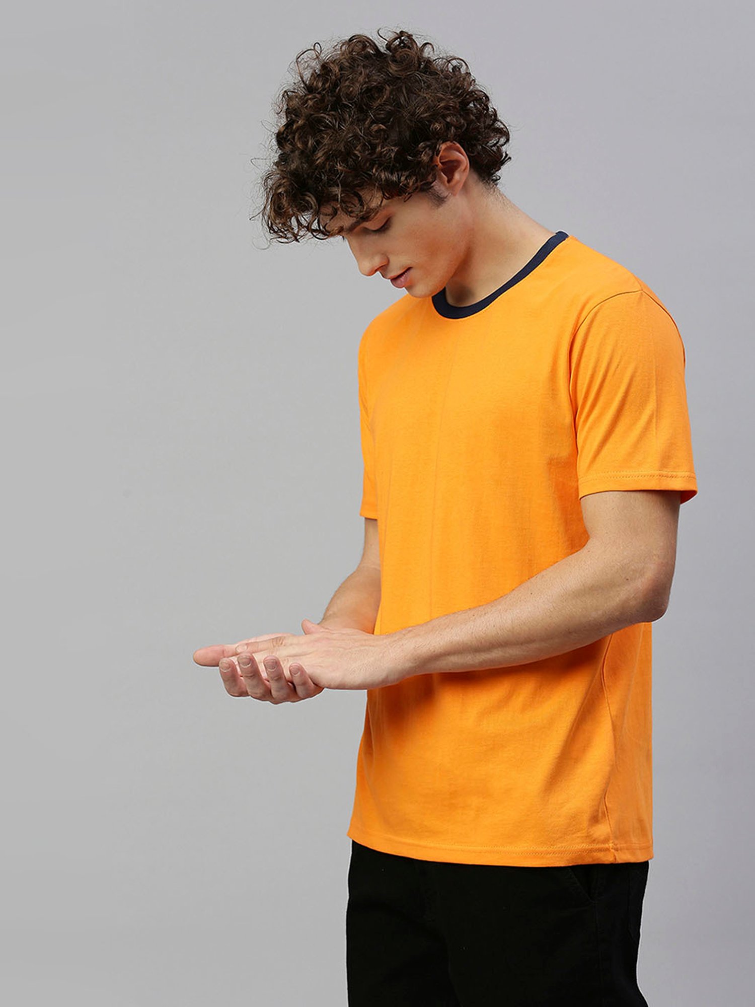 High Star Orange Cotton Regular Fit T-Shirt
