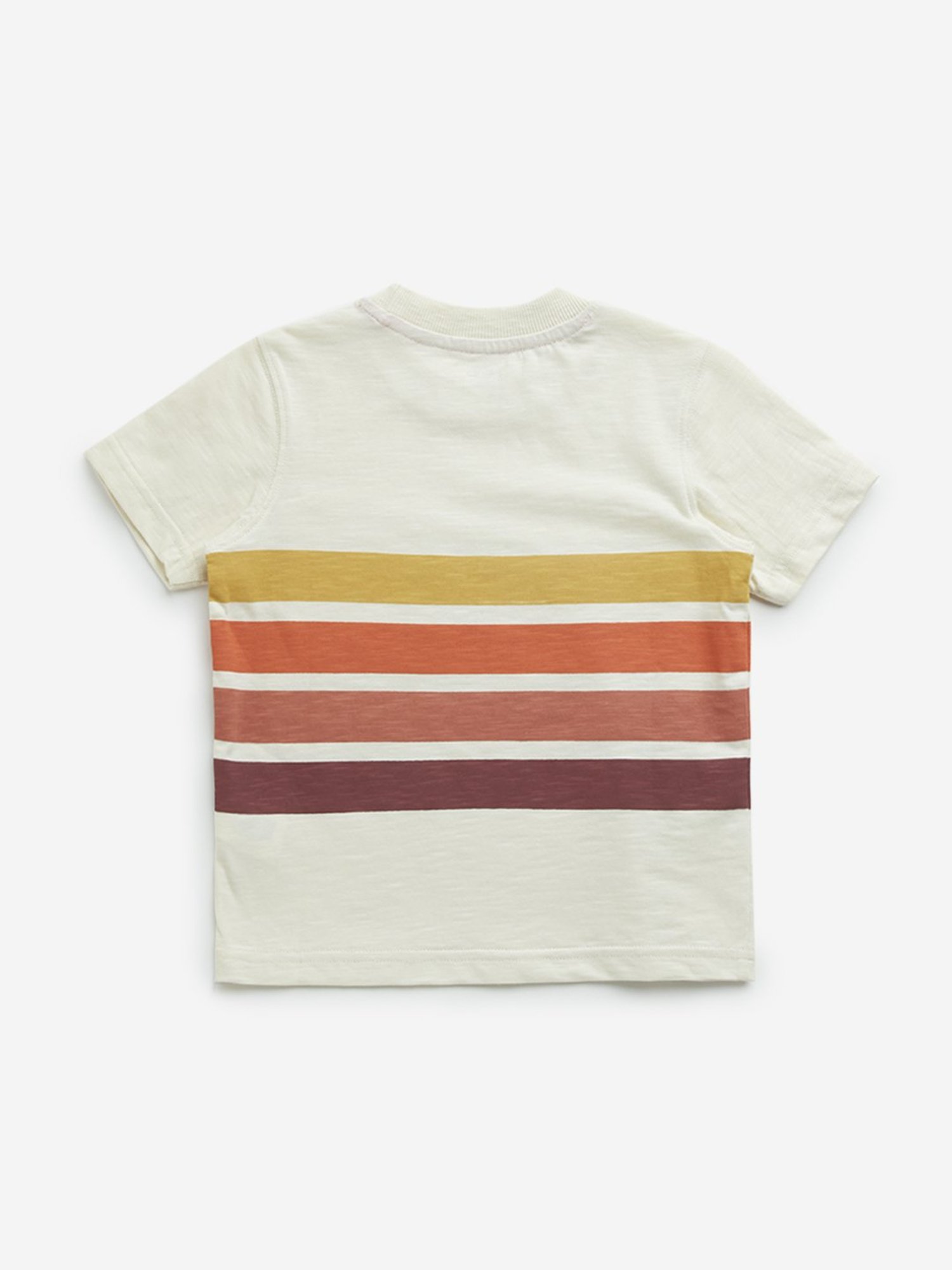 HOP Kids by Westside Beige Stripe Printed Cotton T-Shirt