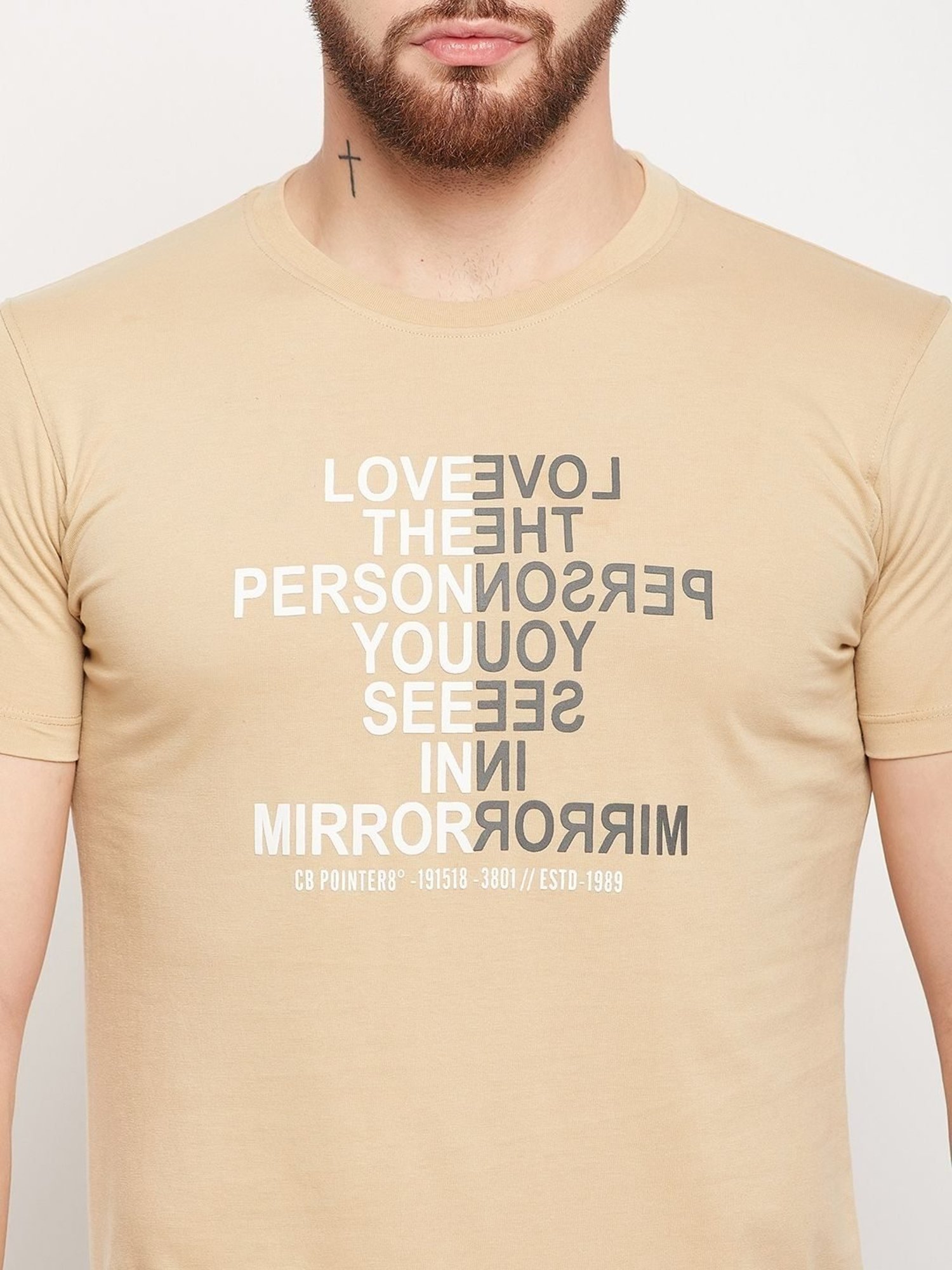 Cantabil Beige Regular Fit Printed T-Shirt