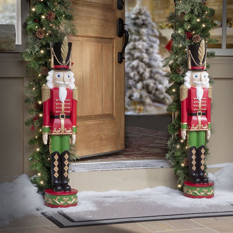 Haute Decor 37 Inch Regal Holiday Nutcracker Resin Plastic w/ Glittery Gold Accents Home Decor Figure for Indoor or Outdoor Use with Non Weighted Base