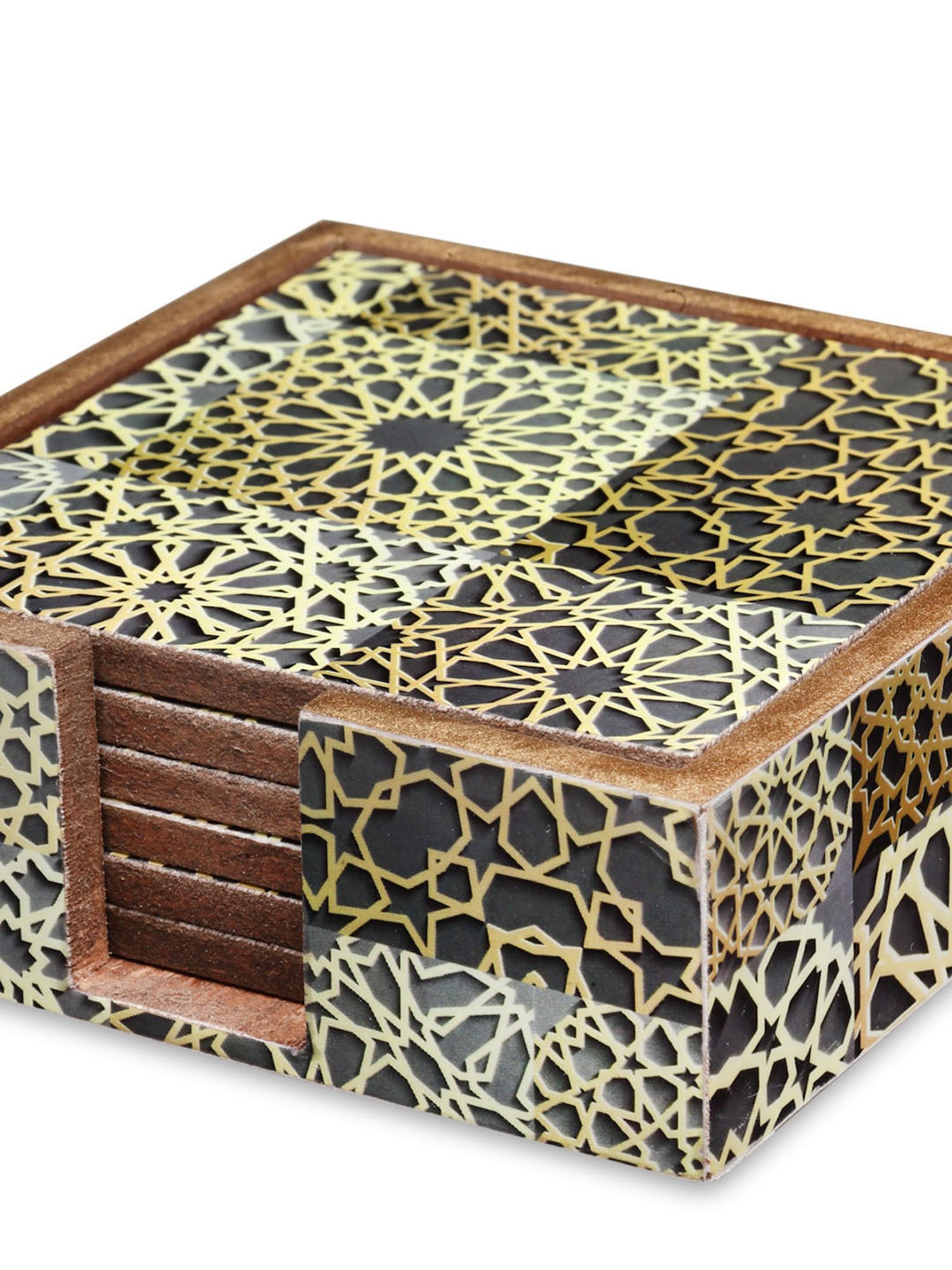 Crayton Hexagon Beige Geometric MDF Coaster - Set of 4