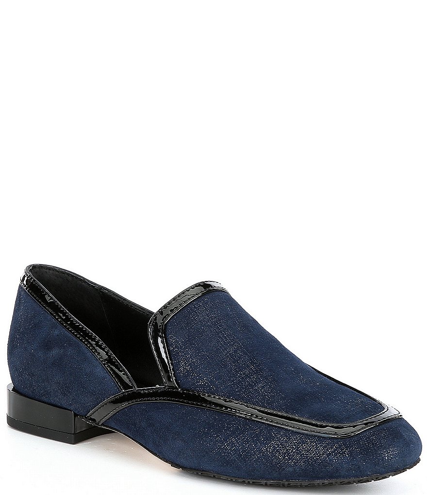 Donald Pliner Rezza Distressed Metallic Leather Moc Toe Loafers