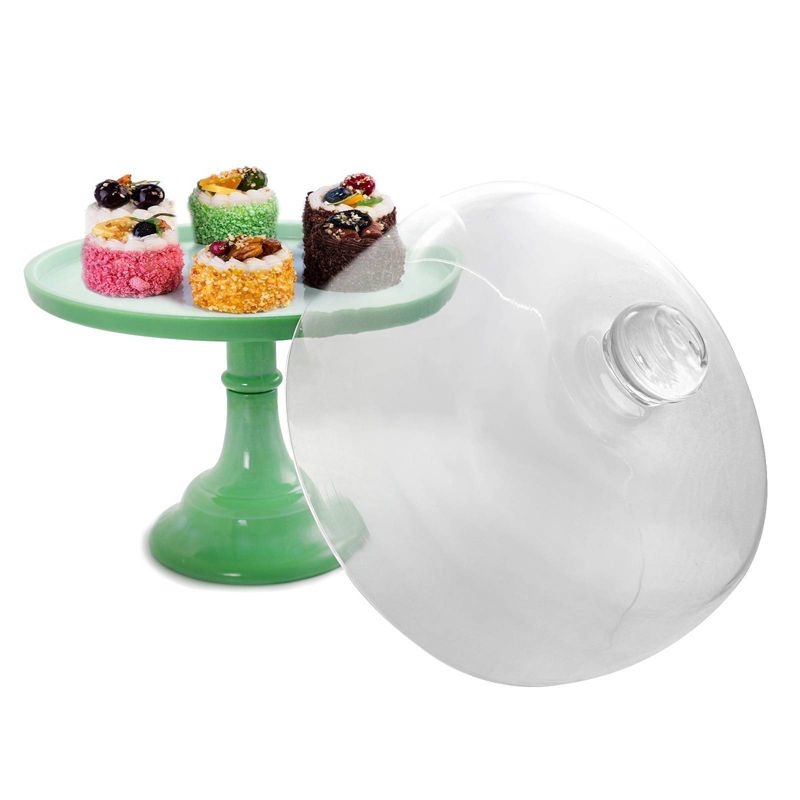 Gibson Home 10" Stoneware Cake Stand with Glass Dome Cover Green