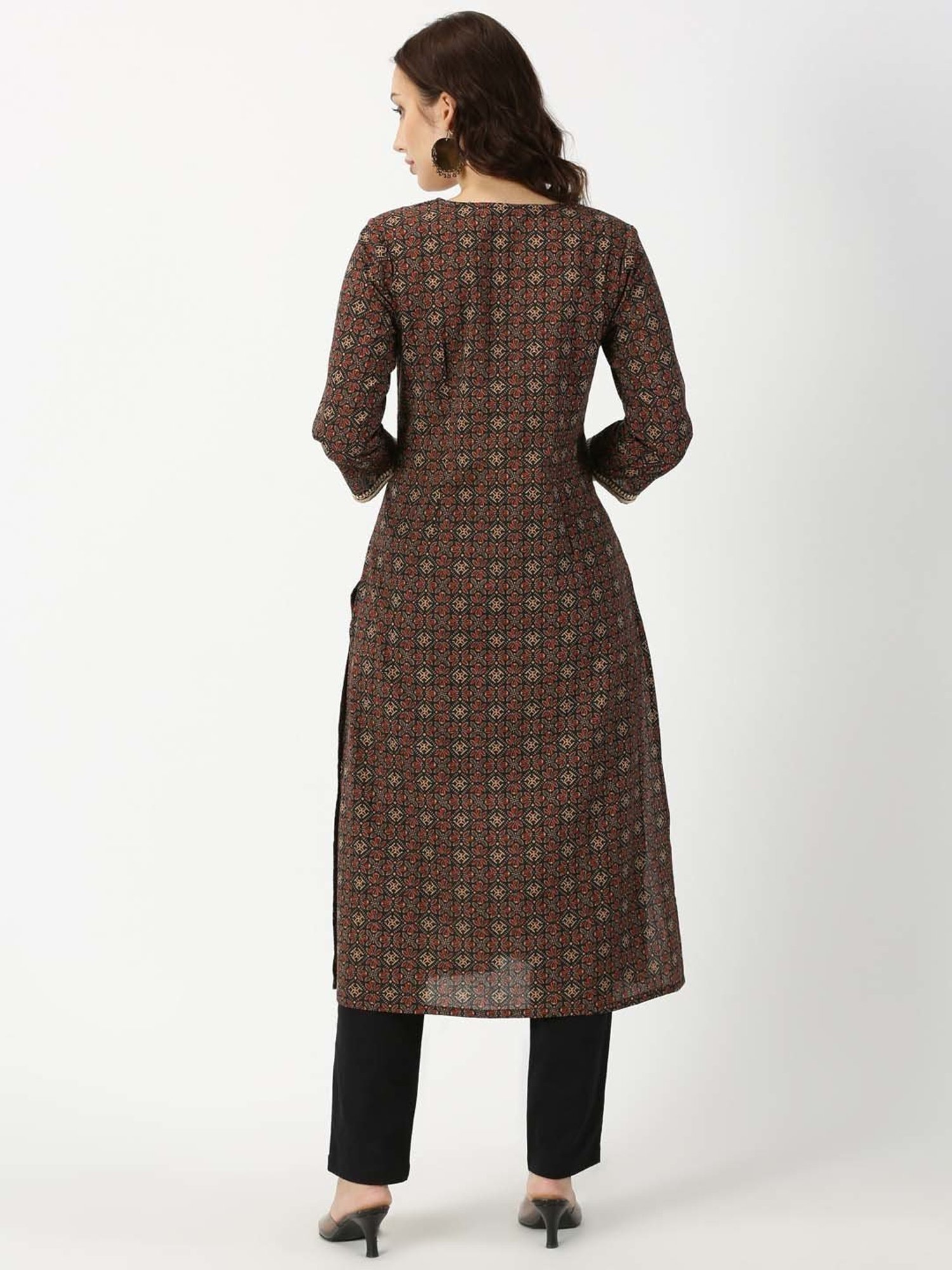 Saffron Threads Black Printed Straight Kurta