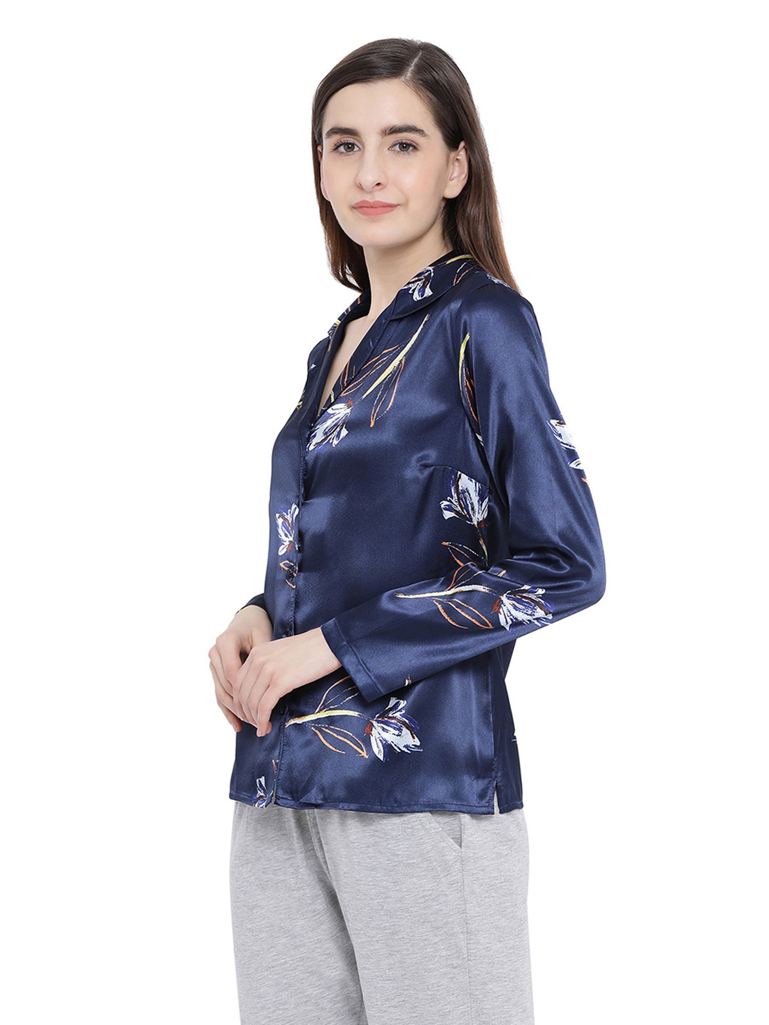 Oxolloxo Navy & White Daffodil Dusk Nightwear Shirt