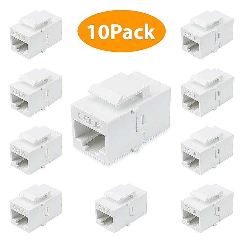 Female to Female Cat6 Keystone RJ45 Couplers 10 Pack White