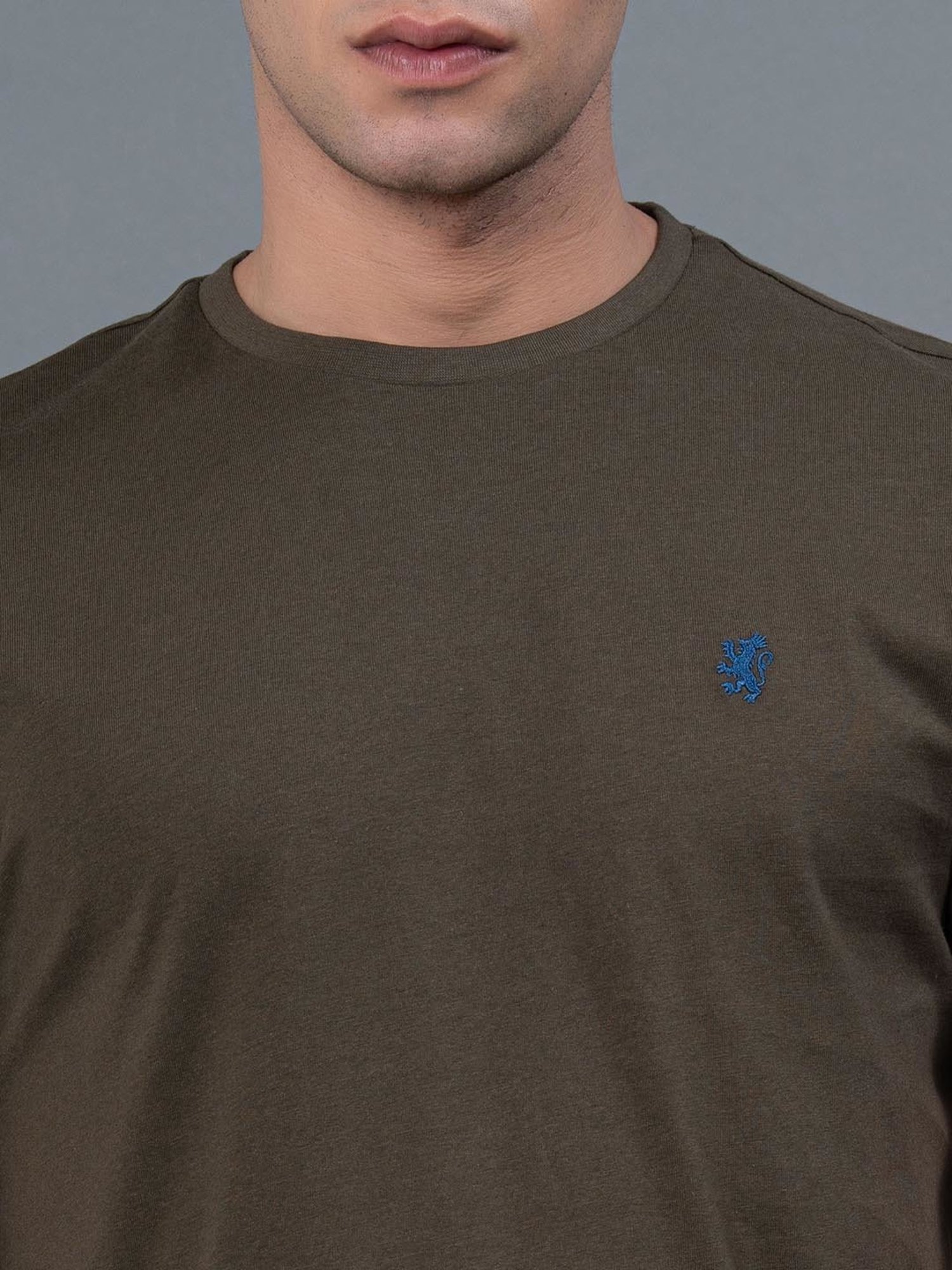 Red Tape Dark Olive Regular Fit Cotton Crew T-Shirt