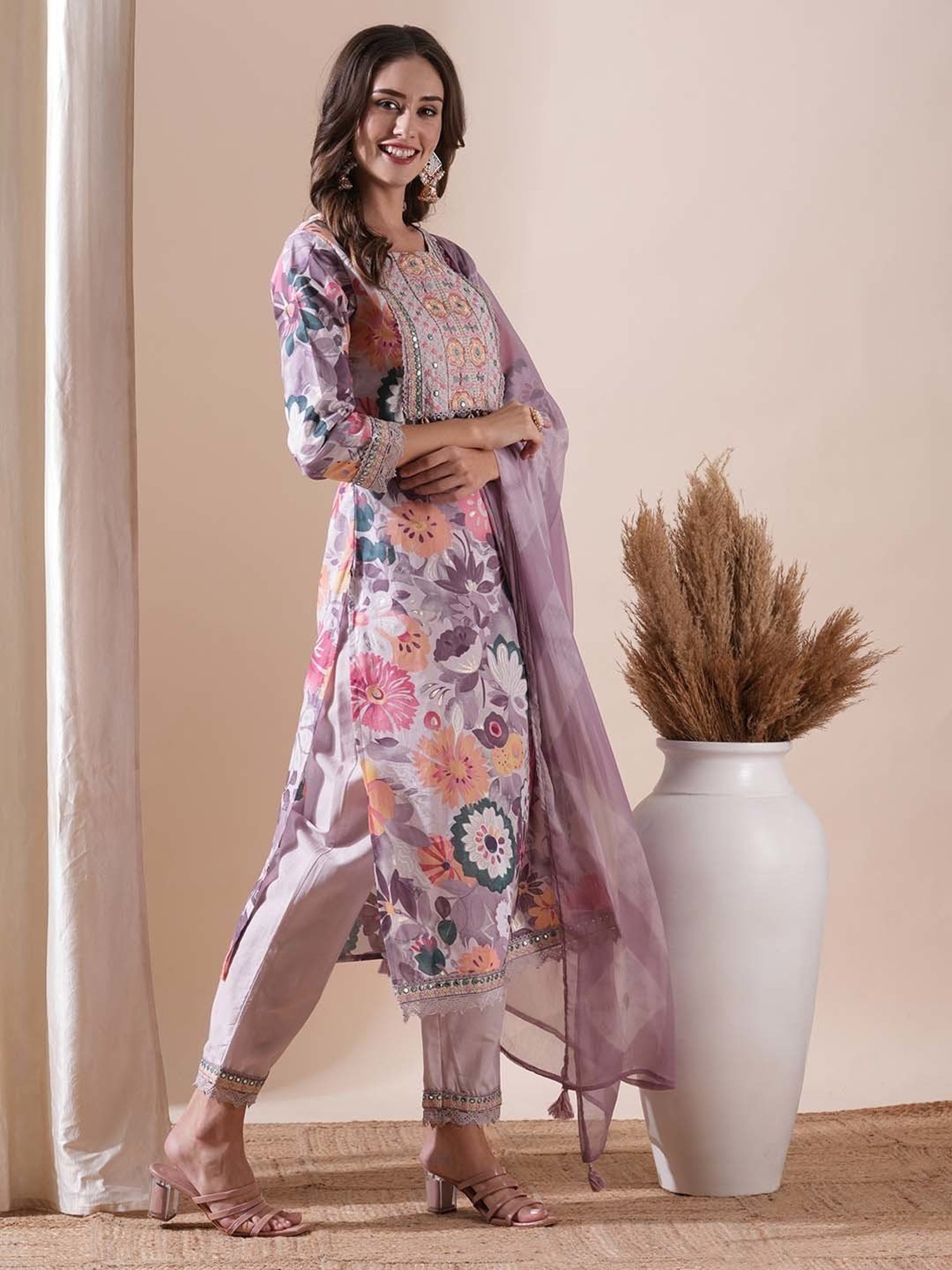 Fashor Multicolor Printed Kurta & Pants Set with Dupatta
