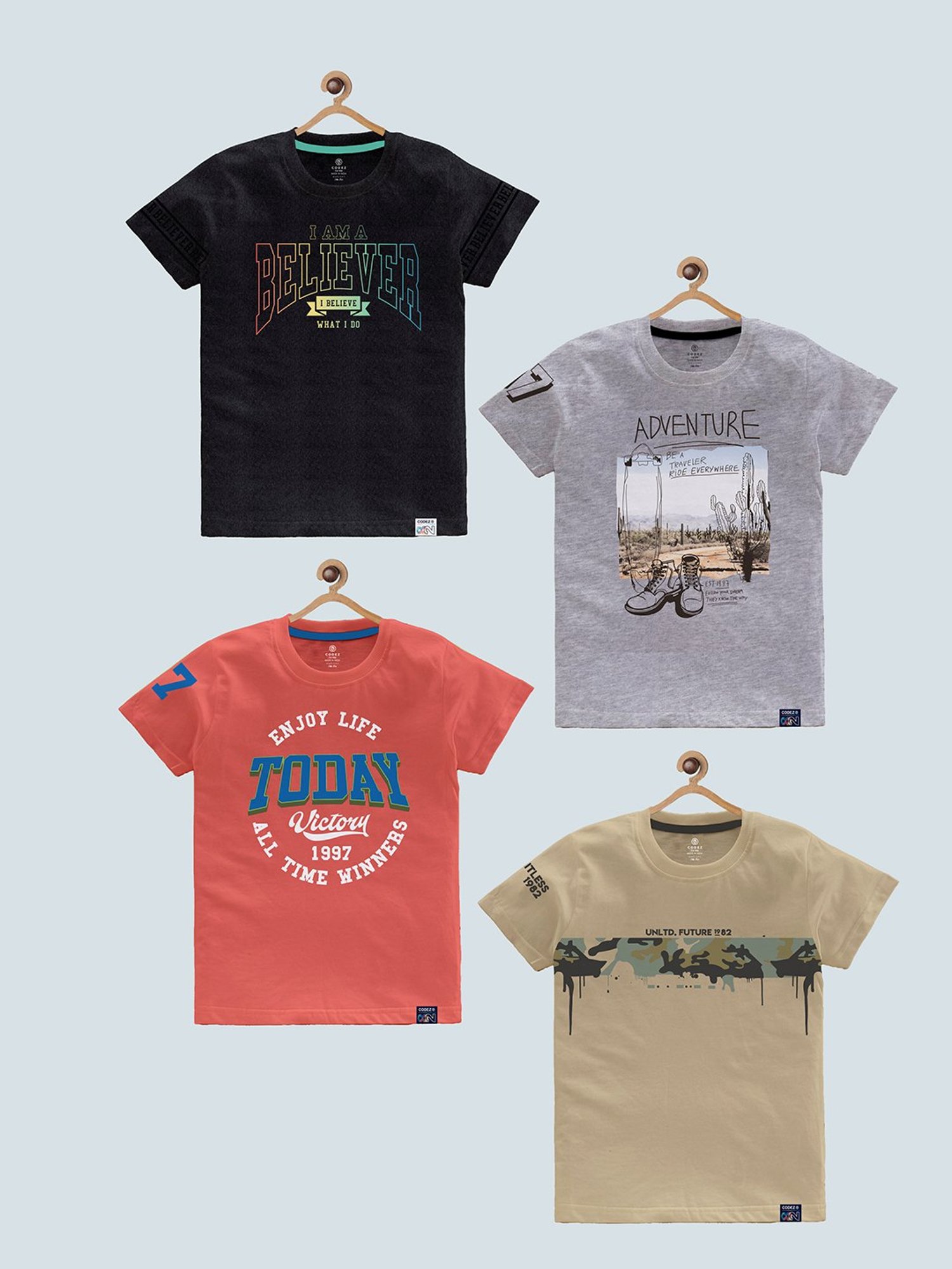 Codez Kids Multicolor Printed T-Shirt (Pack Of 4)