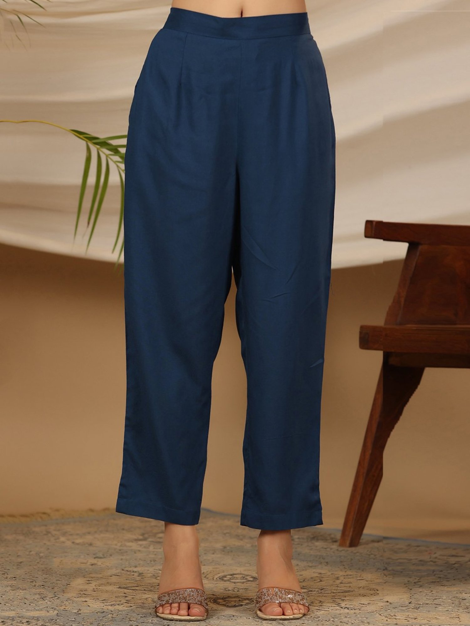 Juniper Blue Floral Printed Rayon Kurta Pants & Dupatta Set With Sequins Work