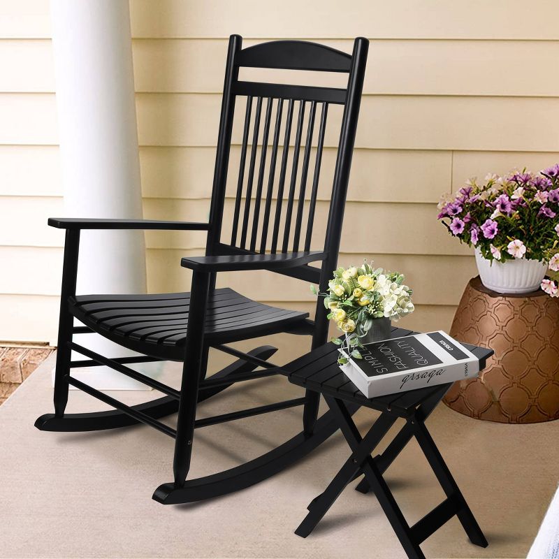 3pc Wooden Patio Rocking Chair Set - Black - Veikous