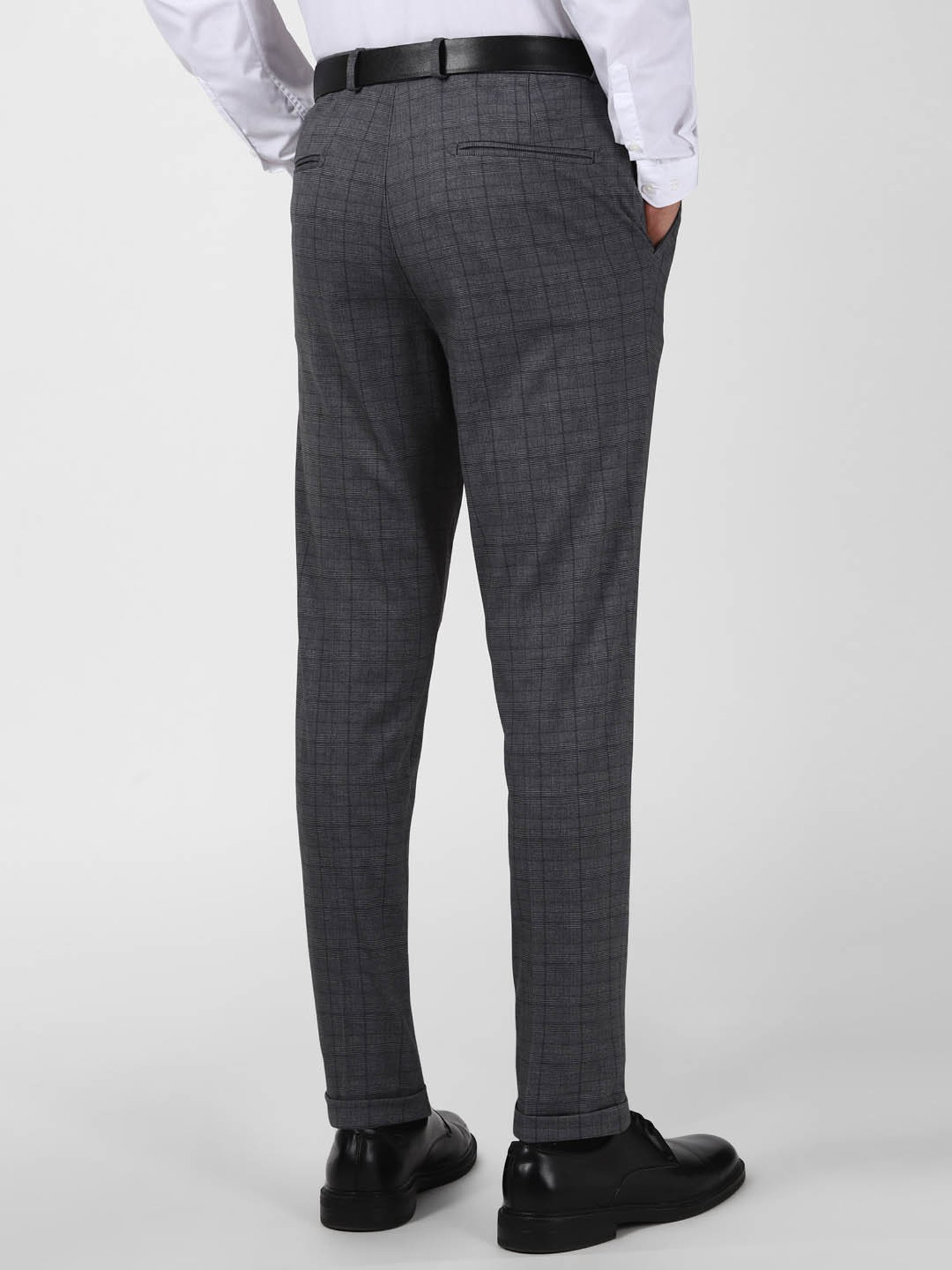 Van Heusen Warm Grey Regular Fit Checks Trousers