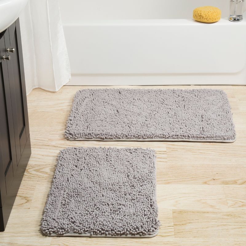 2pc Solid Memory Foam Shag Bath Mat Set Gray - Yorkshire Home