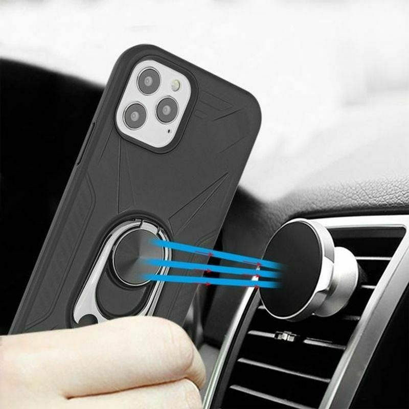 For iPhone 12 Pro Max 6.7" Black Hard Hybrid Case w/ Ring Holder