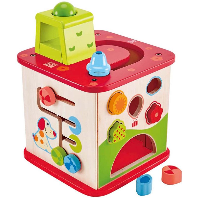 Hape E1812A Pepe & Friends 5 in 1 Friendship Educational Baby Toddler Age 12 Months and Up Wooden Activity Center Cube Puzzle Maze Toy